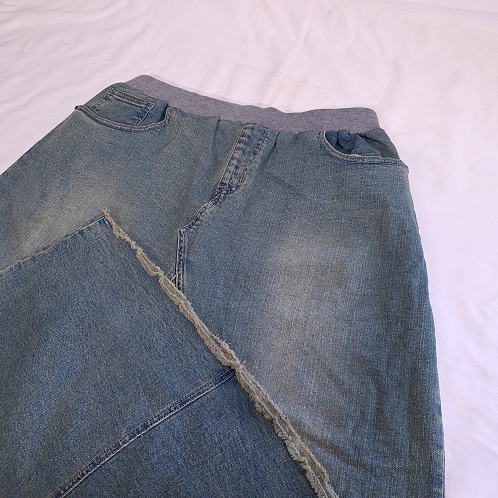 The Main Street Exchange Denim Skirt Womens 18 Blue Maxi Elastic Waist Raw Hem